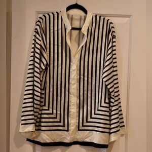 Striped Black and White Women's silky top work or casual